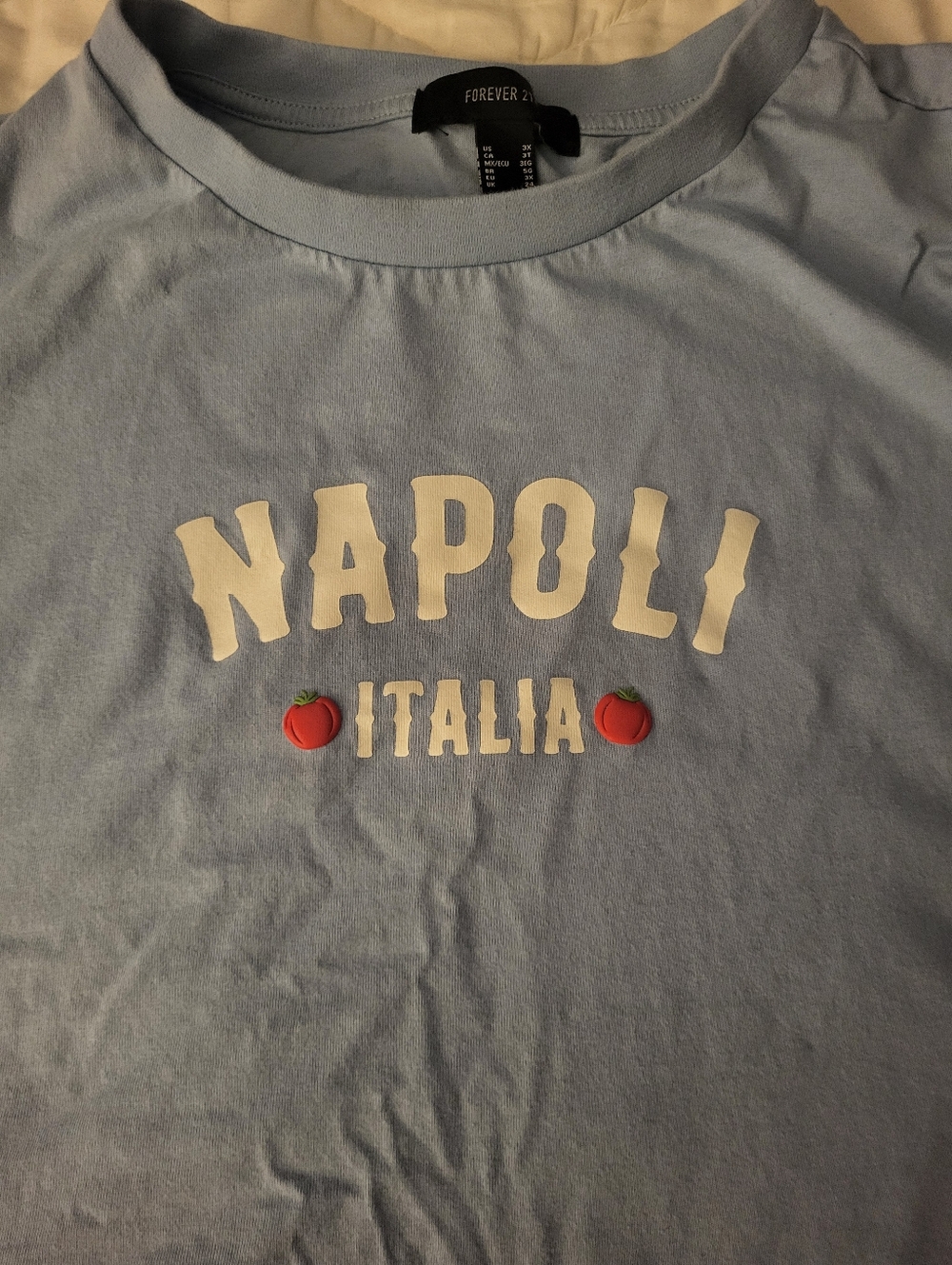 Forever 21 Light Blue Napoli Italia Graphic Tee with Red Tomato Accents